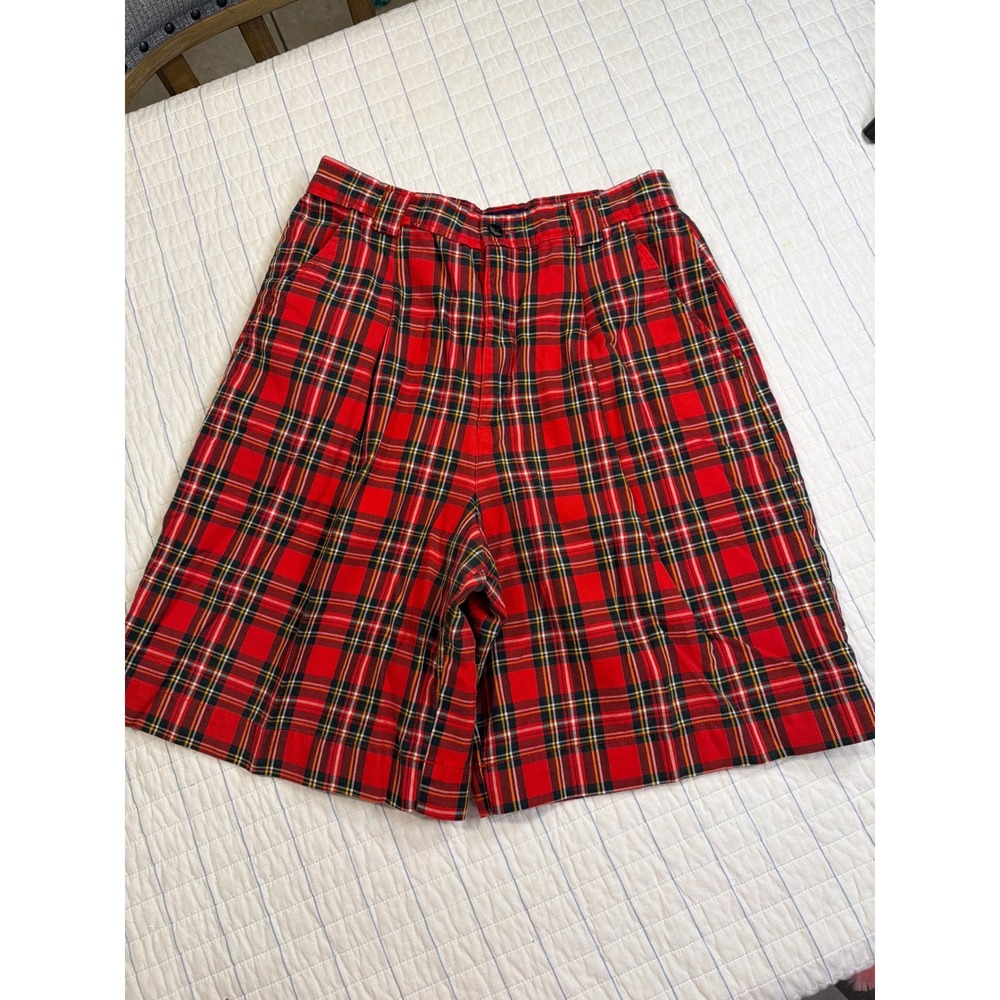Vintage GAP Red Plaid Pleated Shorts Womens 11/12 Cotton Tartan High Waist